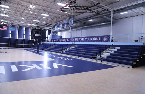 volleyball gym floor, navy colors, viking logo